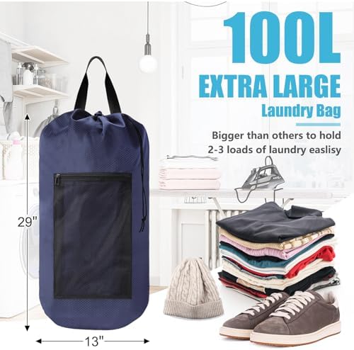 Portable with Adjustable Shoulder Straps Travel Dirty Laundry Bag, with - Image 3