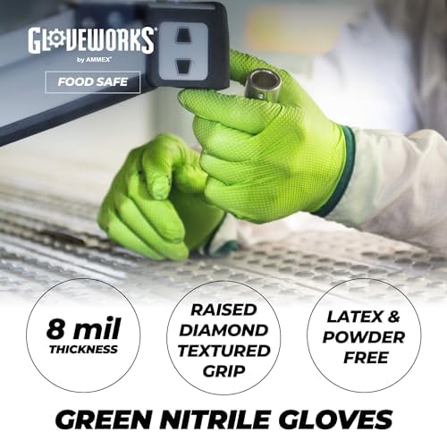 GLOVEWORKS HD Green Nitrile Industrial Disposable Gloves, 8 Mil, Latex-Free - Image 2