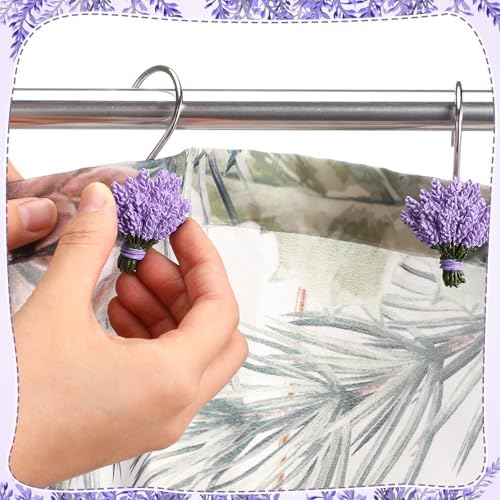Amyhill 12 Pcs Lavender Shower Curtain Hooks Purple Floral Decorative Hooks - Image 4
