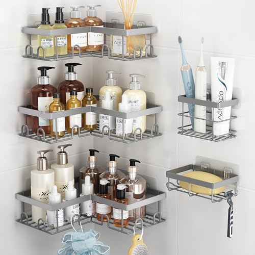Liuoud Corner Shower Caddy, 5 Pack Adhesive Stainless Steel Organizer by Liuoud