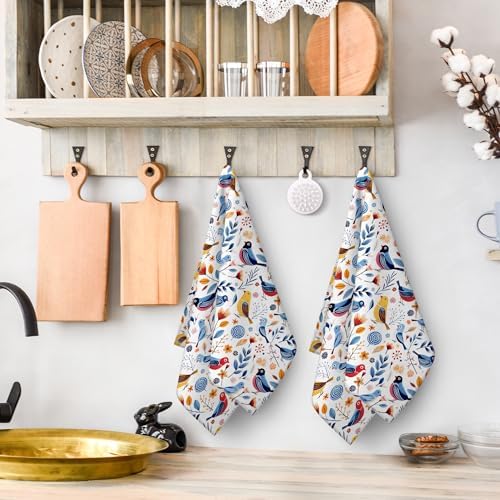 Floral Birds Kitchen Towels Decorative Set of 2 - Image 3