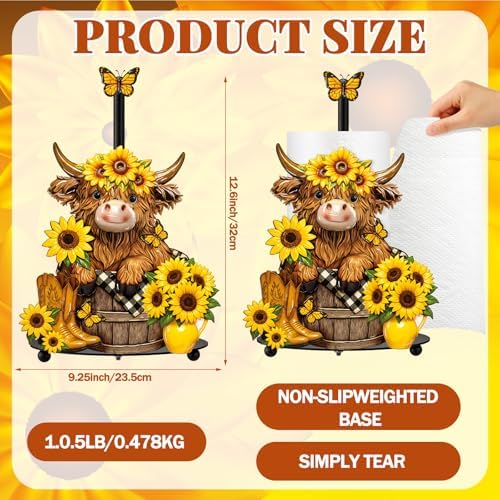 Summer Sunflower Highland Cow Paper Towel Holder Sunflower Floral Cattle - Image 3