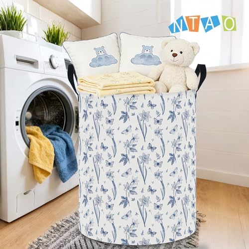 62L Blue Floral Butterfly Waterproof Laundry Hamper - Image 6