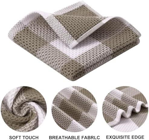 Mordimy Cotton Waffle Weave Dish Cloths, 6 Pack, Khaki & White - Image 2