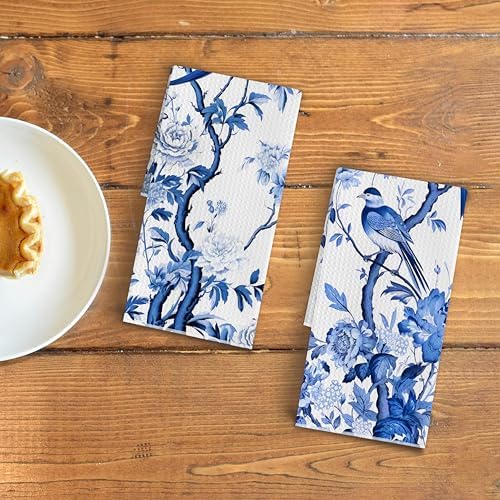 Chinoiserie Wildflower Bird Kitchen Towels Set of 2 - Image 3