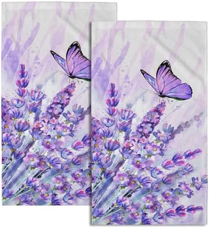 Watercolor Lavender Butterfly Kitchen Towels Set of 2 Purple Flower Butterflies by Granbey