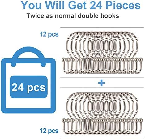 24 Pack Double Shower Curtain Hooks Rings, TENOVEL Double Sided Shower Curtain - Image 2