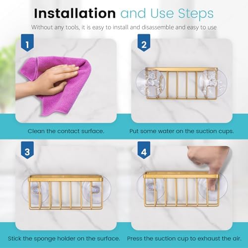 HLOOL Gold Sponge Holder for Kitchen Sink, Kitchen Sink Sponge Holder-Gold - Image 5