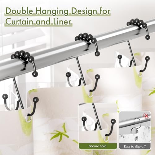 Bathway Black Shower Curtain Hooks Rings, Double Shower Hooks - Image 3