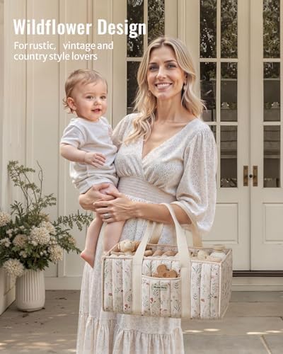 Blissful Diary Floral Diaper Caddy Organizer, Storage Basket, Floral Beige - Image 7