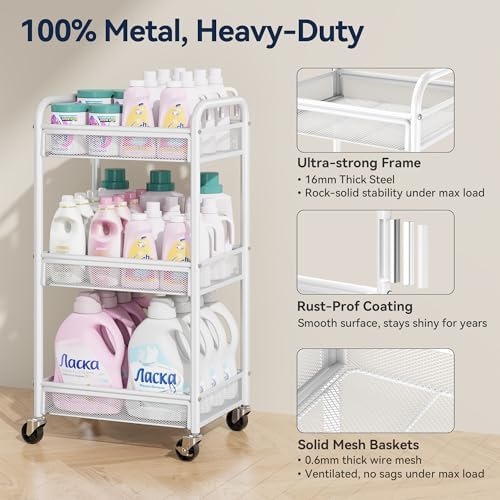 YASONIC 3 Tier Metal Rolling Cart - Image 2