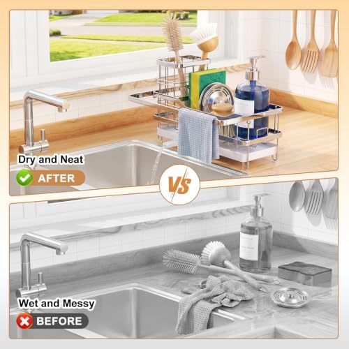 Sponge Holder for Kitchen Sink, Self-draining Sink Caddy - Image 3