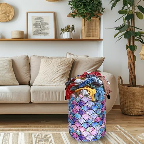 Mermaid Scales Laundry Basket Oxford Cloth Foldable Hamper 18.9x16.5 Inch - Image 2