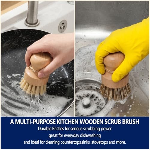 Wood Dish Brush, Natural Fiber Kitchen Scrubber - Image 7