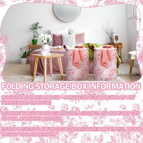 CroBlissful 2 Pcs Pink Floral Laundry Basket Coquette Storage Basket - Image 4