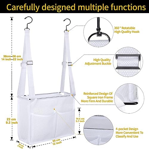 4 Storage Pockets Adjustable Hanging Mesh Bathroom Bag, Shower Caddy College - Image 3