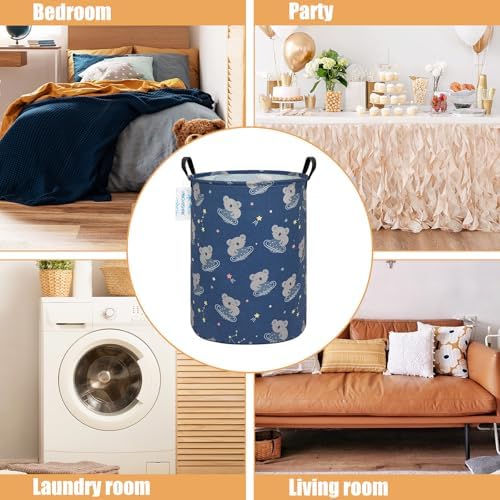 Round Laundry Basket Collapsible Storage Hamper Organizer Space Koala - Image 3