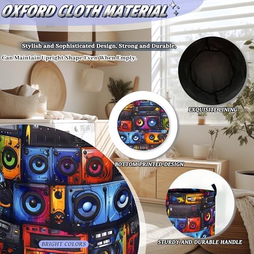 Retro Radio Tape Laundry Basket Oxford Cloth Foldable Hamper 18.9x16.5 Inch - Image 6