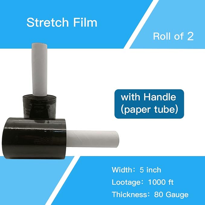 Black Stretch Wrap Roll 5"×1000' Plastic Wrap Roll - Image 2