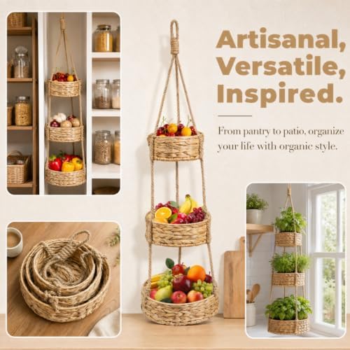 3 Tier Hanging Fruit Basket, Metal Frame - Image 3