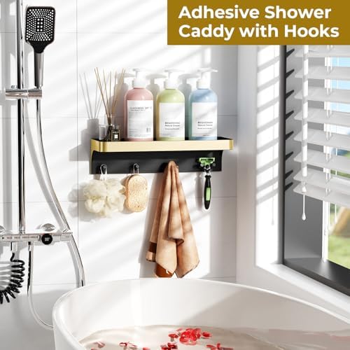 Shower Caddy Adhesive with 5 Hooks & Drainage - Image 2