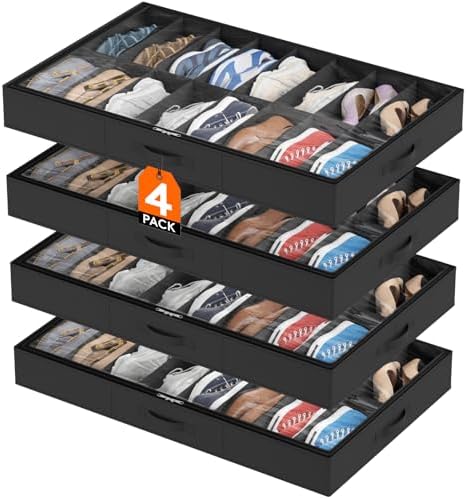 Lifewit Under Bed Shoe Storage Organizer 4 Pack, 4.3 Inches Profile Fabric by Lifewit