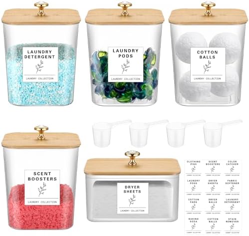 Reallnaive 5 Pcs Laundry Pods Container and Dryer Sheet Holder, 3L Laundry Room by Reallnaive