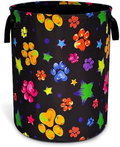 Cat Dog Paw Print Laundry Basket Foldable Oxford Cloth Hamper 18.9x16.5 In by Unknown
