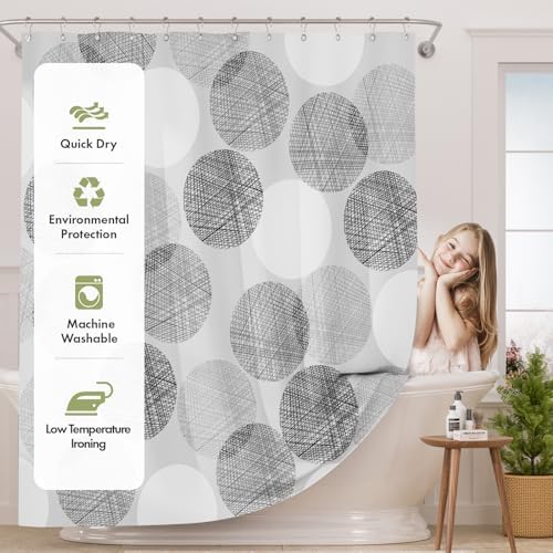 AmazerBath Grey Shower Curtain, Washable Cloth Gray Dots Shower Curtain Sets - Image 3