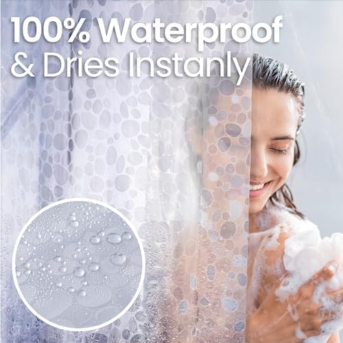 LiBa Shower Curtain PEVA 8G, 72x72 Inch Clear Pebbles - Image 5