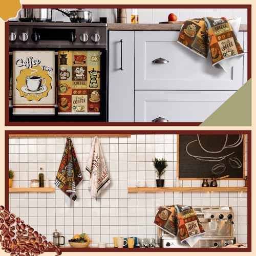 Bencailor 6 Pcs Coffee Kitchen Towels Decorative Sets Dish Towels Absorbent - Image 4