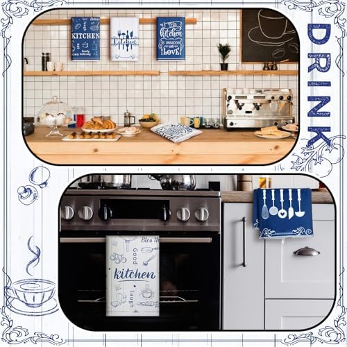 Bencailor 6 Pcs Blue White Kitchen Towels Decorative Sets Dish Towels Absorbent - Image 4