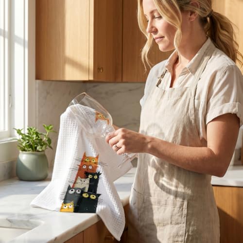 4 Pcs Cute Cat Kitchen Towels, Funny Cats Gifts Absorbent Hand Towels-05 - Image 6