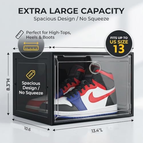 Large Clear Plastic Stackable Shoe Boxes 8-Pack, Drop Side Shoe Organizers - Image 4