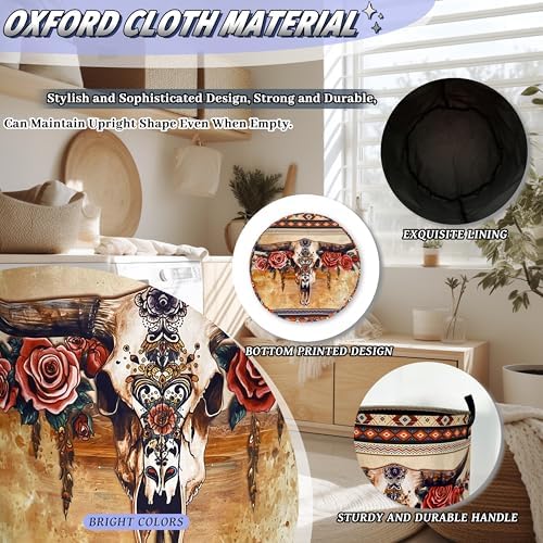 Longhorn Cattle Laundry Basket Oxford Cloth Foldable Hamper 18.9x16.5 Inch - Image 6