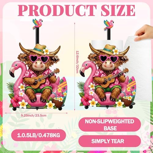 Chunful Hawaiian Flamingo Paper Towel Holder, Summer Flamingo Highland Cow - Image 3