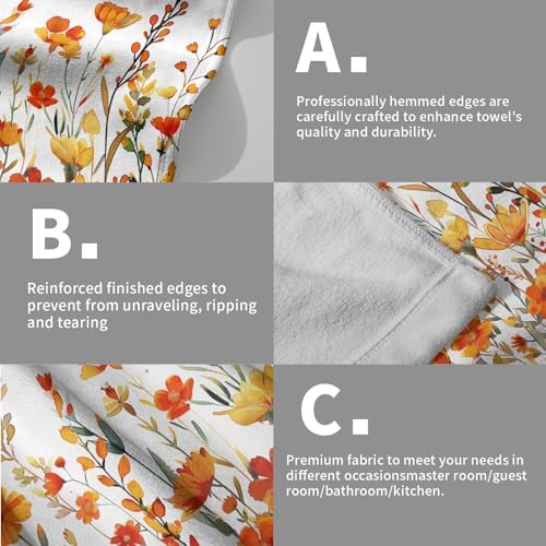 Watercolor Orange Daisy Hand Towels Fall Yellow Wildflowers Leaves Plant - Image 5