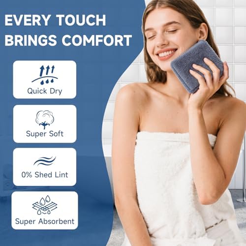 TEAWOO Coral Velvet Navy Blue Washcloths 12 Pack, Highly Absorbent and Soft - Image 2