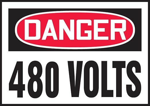 AccuformNMC NMC Safety Label "DANGER 480 Volts" (Pack of 5) with OSHA Header, Durable Adhesive Vinyl, 3.5" x 5", LELC164VSP, American Made Safety Tags, Signs, and Labels