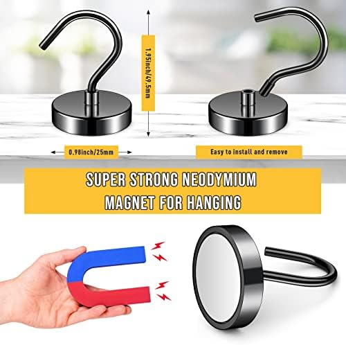 6 Pack Magnetic Hooks Large Opening, 60LBS Neodymium Magnet Hooks - Image 2