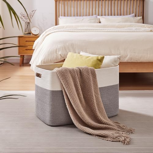 OIAHOMY 108L Extra Large Blanket Basket Dog Toy Basket Grey/White - Image 2