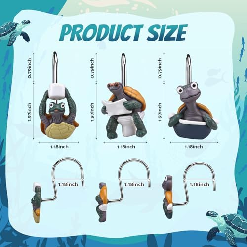 Amyhill 12 Pcs Turtle Shower Curtain Hooks Decorative Funny Turtle Shower - Image 2