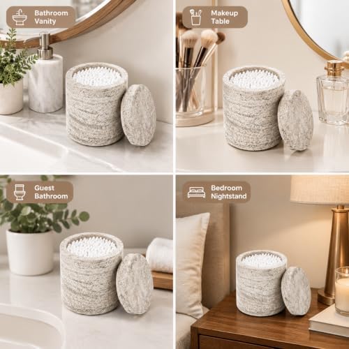 Natural Marble Canister, Cotton Swab Holder - Image 2