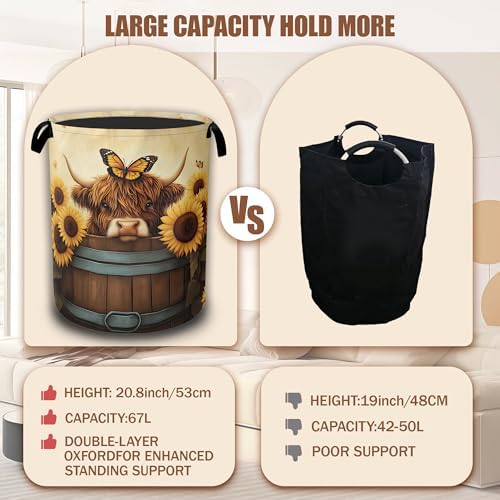 Highland Cow Laundry Hamper, Sunflower Butterflies Collapsible Laundry Baskets - Image 4