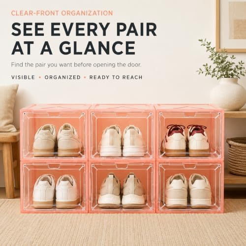 Stackable Clear Pink Shoe Boxes 6 Pack - Image 2