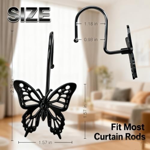 12PCS Decorative Shower Curtain Hooks, Metal Shower Curtain Rings, Rustproof - Image 2