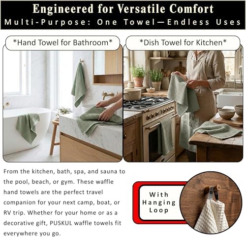 PÜSKÜL Natural 100% Turkish Cotton Waffle Hand and Kitchen Towels Set of 3 - Image 6