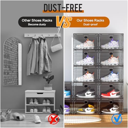 KEFA XL Shoe Storage Box Organizer, 8 Pack Shoe Boxes Clear Plastic Stackable - Image 4