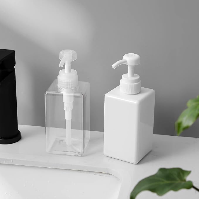 Plastic Pump Bottle Refillable Lotion Soap Dispenser 15oz White 2 Pack | Sturdy - Image 4