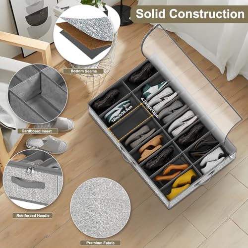 homyfort 32 Pairs Shoe Organizer Under Bed, Underbed Shoe Storage Boxes Bins - Image 3